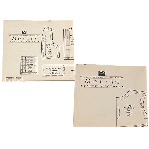 1989 American Girl Pleasant Company Molly DOLL CLOTHES PATTERNS Dress Bag Apron - Picture 4 of 9